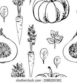 Vector pattern sketch of vegetables. Color sketch of food