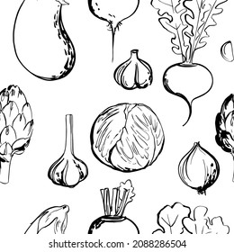 Vector pattern sketch of vegetables. Color sketch of food
