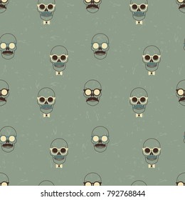 vector pattern with a skull and accessories. Mustache, glasses, bow tie.