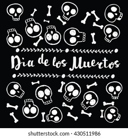 Vector pattern of skull cute pattern, Mexican day of the dead, lettering. Dia de los Muertos