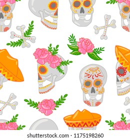 vector pattern with skull, dia de los muertos