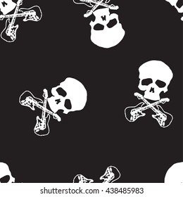 vector pattern with skulls and bones black background 