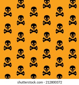 vector pattern with skulls and bones on orange background