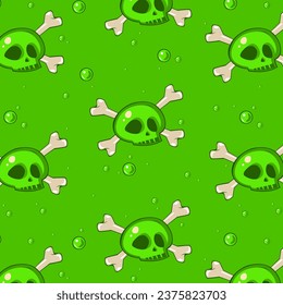 Vector pattern with skulp and bones on green background. Element for horror design, Halloween celebrated concept.