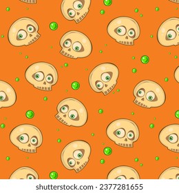 Vector pattern with skulp and eyes on orange background. Element for horror design, Halloween celebrated concept.