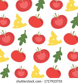 Vector pattern with sliced tomatoes, cheese and green salad