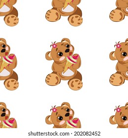 vector pattern small bear cub eating ice cream