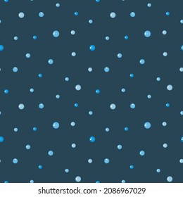 Vector pattern with small blue bubbles on a dark blue background. Bubbles, circles, speckles. Pattern for fabrics, pajamas, dresses, posters.