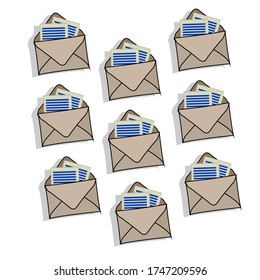 
vector pattern of small mail envelopes with documents