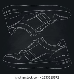 Vector pattern of sneakers on chalk board