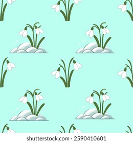 Vector pattern with snowdrops, suitable for printing on fabric