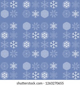 Vector pattern with snowflakes on blue background. Winter background. EPS8