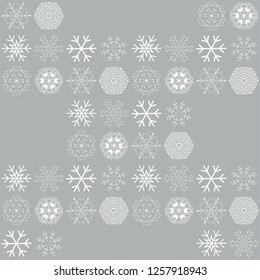 Vector pattern with snowflakes on grey background. Winter background. EPS10