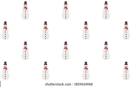 vector pattern of snowmen. snowman pattern with top hat and red scarf