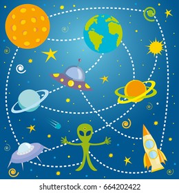 Vector pattern with space alien, UFO and space ships