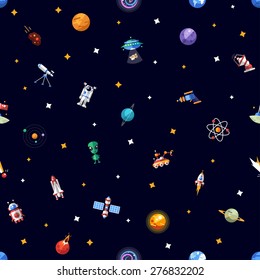 Vector pattern of space icons and infographics elements