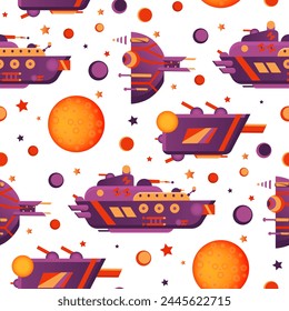 Vector pattern with spaceships. Space and military artillery. For print.