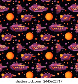 Vector pattern with spaceships. Space and military artillery. For print.