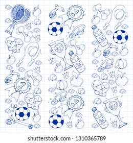Vector pattern with sport elements. Fitness, games, exercises.