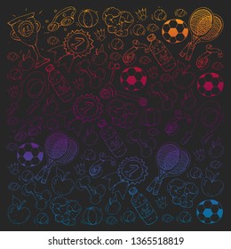 Vector pattern with sport elements. Fitness, games, exercises.