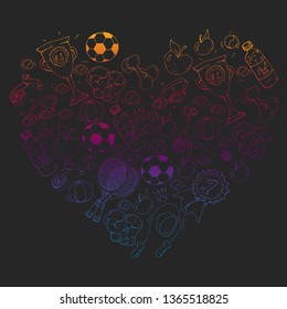 Vector pattern with sport elements. Fitness, games, exercises.