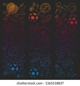 Vector pattern with sport elements. Fitness, games, exercises.