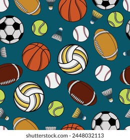 Vector pattern of sports balls on a blue background