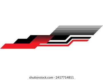 Vector pattern for a sports car, boat, yacht, motorcycle, SUV, toy, sportswear. Sticker on the vehicle body. Red and black racing stripe. Sports striped vector background made of lines
