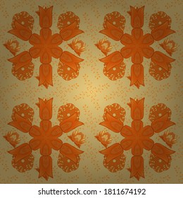Vector pattern. Pattern with spring flowers with branch, on beige, yellow and orange colors with flower silhouette.