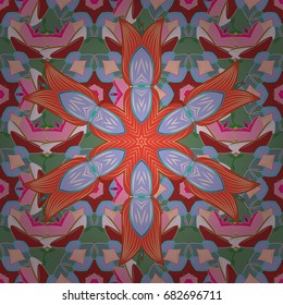 Vector pattern. Pattern with spring flowers with branch, on colored background with flower silhouette.