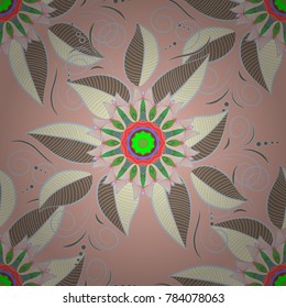 Vector pattern. Pattern with spring flowers with branch, on neutral, beige and green colors with flower silhouette.