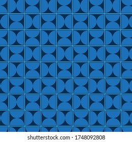 Vector pattern of squares with half circles in blue