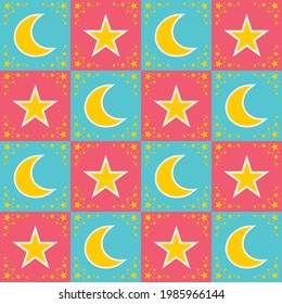 Vector Pattern With with star pattern in box shapes flat type design and vintage triple collor model