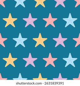 Padrão vetorial com estrela-do-mar nas delicadas cores rosa, azul e roxo