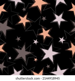 Vector pattern: stars of random colors and sizes. Geometric shapes ornament. Repeating texture. Backdrop. Wallpaper.