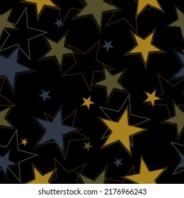 Vector pattern: stars of random colors and sizes. Modern paint pattern for birthday card, party invitation, wallpaper sale, holiday wrapping paper.