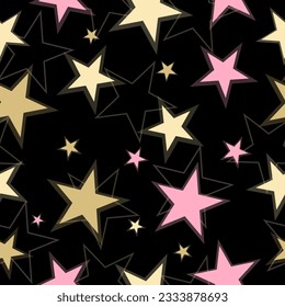 Vector pattern: stars of random colors and sizes. stars seamless pattern full color on black background vector eps10 editable.