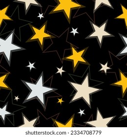 Vector pattern: stars of random colors and sizes. stars seamless pattern full color on black background vector eps10 editable.