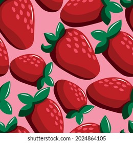 Vector pattern with strawberries. Bright and juicy pattern with berries of different sizes and shapes. Seamless illustration for wallpaper and fabric printing. 