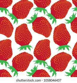 Vector pattern with strawberries. strawberry red berry with green leaves and yellow grains