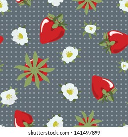 Vector pattern with strawberry on grey background