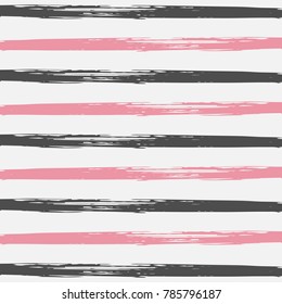 Vector  Pattern. Striped Hand Painted Background. Grunge Hipster Retro Sailor Stripes. Horizontal Lines Seamless Pattern. Summer of Autumn Vintage Fashion Design. Watercolor Ink Stripes