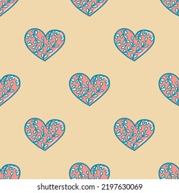 Vector pattern in the style of the 70s, groovy hearts, romance, Valentine's Day. Illustration for postcards, posters, fabrics, print on clothes.