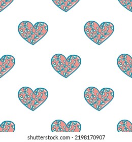 Vector pattern in the style of the 70s, groovy hearts, romance, Valentine's Day. Illustration for postcards, posters, fabrics, print on clothes.