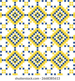 Padrão de vetor no estilo do vetor plano de tecido vyshyvanka ucraniano em padrões azuis amarelos em um fundo branco