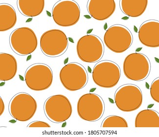 vector pattern of stylized flat orange oranges with small green leaves for background