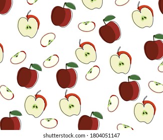 vector pattern of stylized flat red apples and apple slices for background