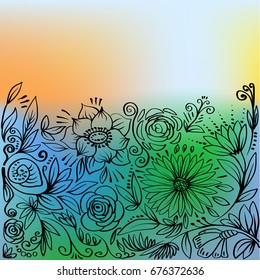 vector pattern stylized flowers on a colored background