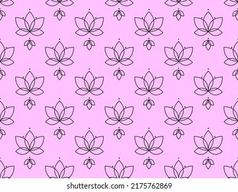 Vector pattern of stylized lotus line flowers