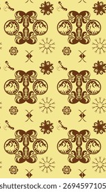 Vector pattern with stylized plants in the form of flowers and leaves.